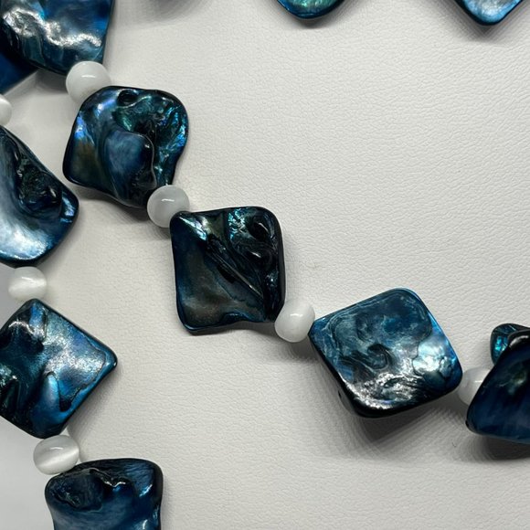 Teng Yue Fresh Water Pearls Blue Mother‎ of Pearl 3 Layer Silver Tone Necklace - Picture 8 of 10